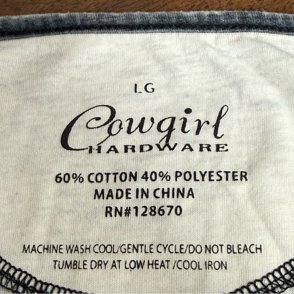 Cowgirl Hardware Aztec Graphic Raglan Tee Western Boho Top White Gray L - Picture 8 of 9